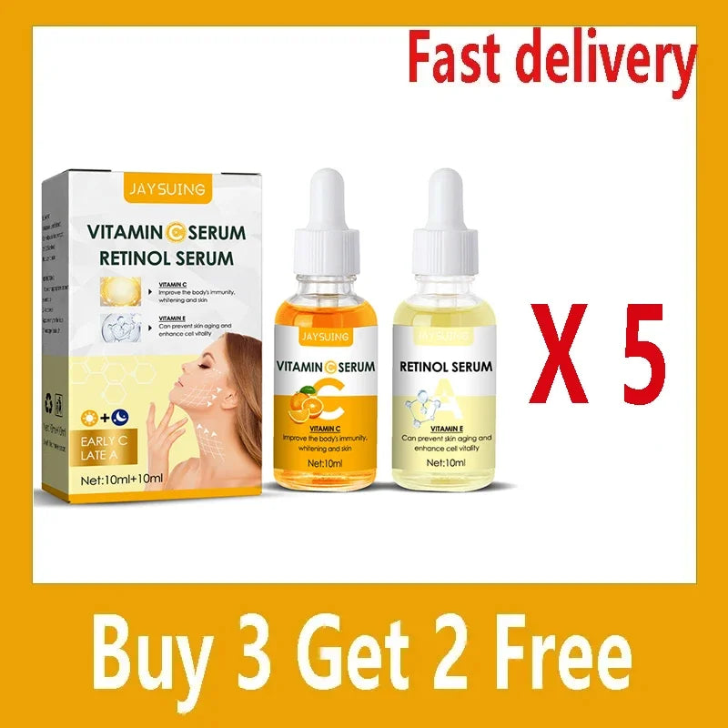 Vitamin C Whitening Face Serum Hyaluronic Acid Retinol Facial Essence Purifying Serum Dark Spot Remover Skin Care 2PCS/Set