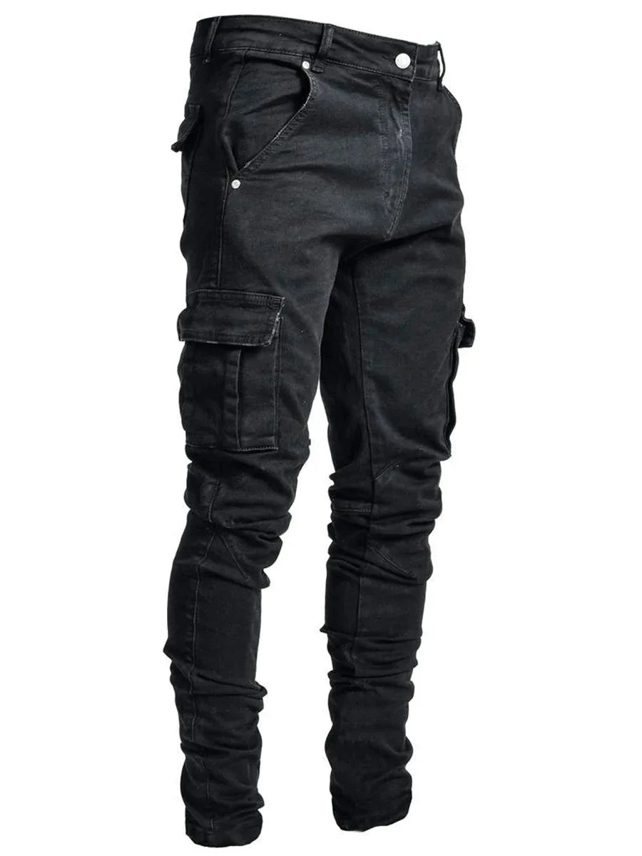 Mens Stretchy Skinny Ripped Jeans Men Side Pocket Washed Slim Denim Pants Biker Jeans Fashion Sweatpants Hip Hop Trousers Jogger