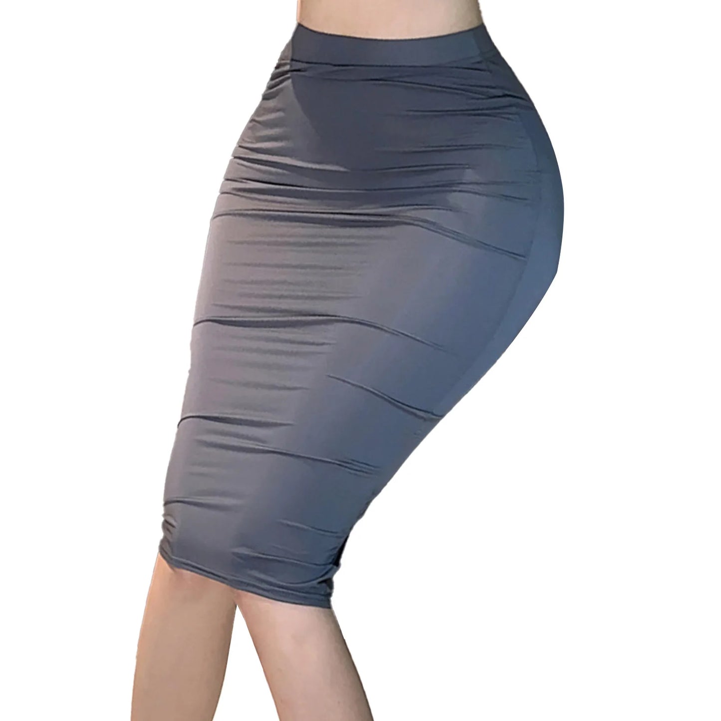 Womens Semi See Through Bodycon Skirt Solid Color High Waist Elastic Waistband Keen Length Skirts Female Festival Club Costume