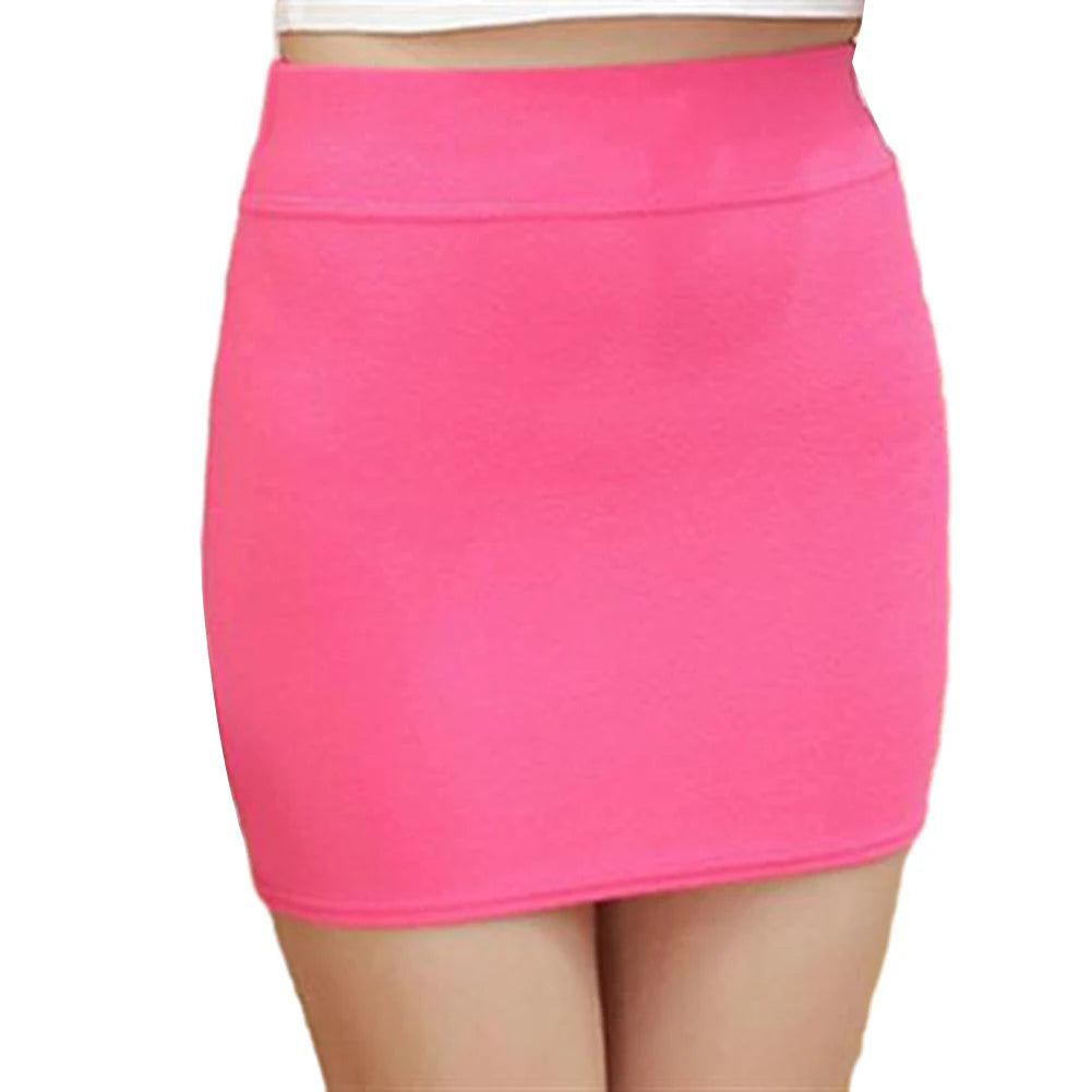 Women Midi Candy ColorShort Elastic Pleated Short Skirt High Waist Slim Casual