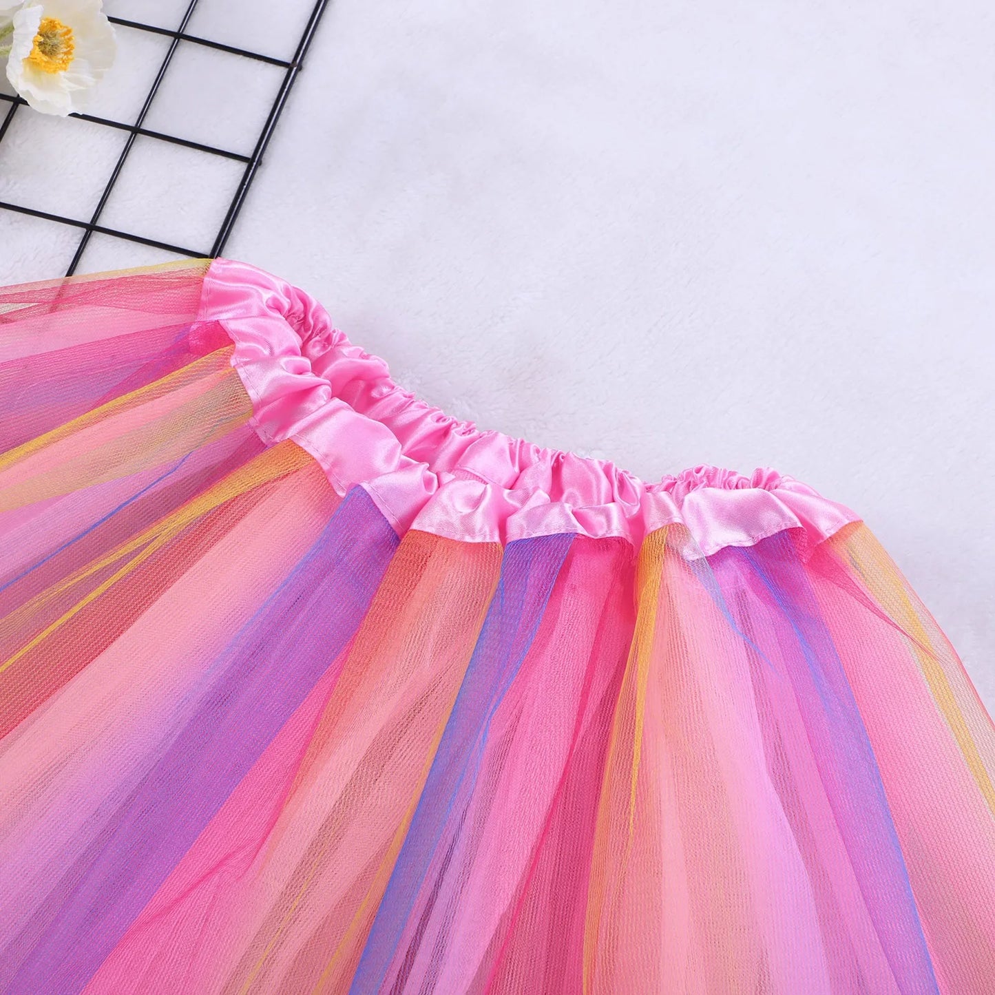 Women Short Tutu Skirt Elastic Waist Multicolor Patchwork Tulle Fluffy Dance Party Ballet Perform Festival Adult Skirt