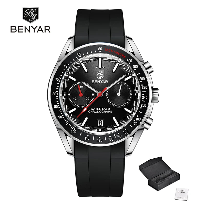 BENYAR 2023 New Moon Luxury Quartz Chronograph Men Watches Sports Waterproof Automatic Watch For Men Luminous Clock Reloj Hombre