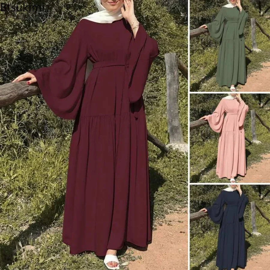 Muslim Ramadan Dress Khimar Hijab Abaya Flare Sleeve Islam Clothing Abayas for Women Dubai Kaftan Turkish Modesty Robe Jilbab