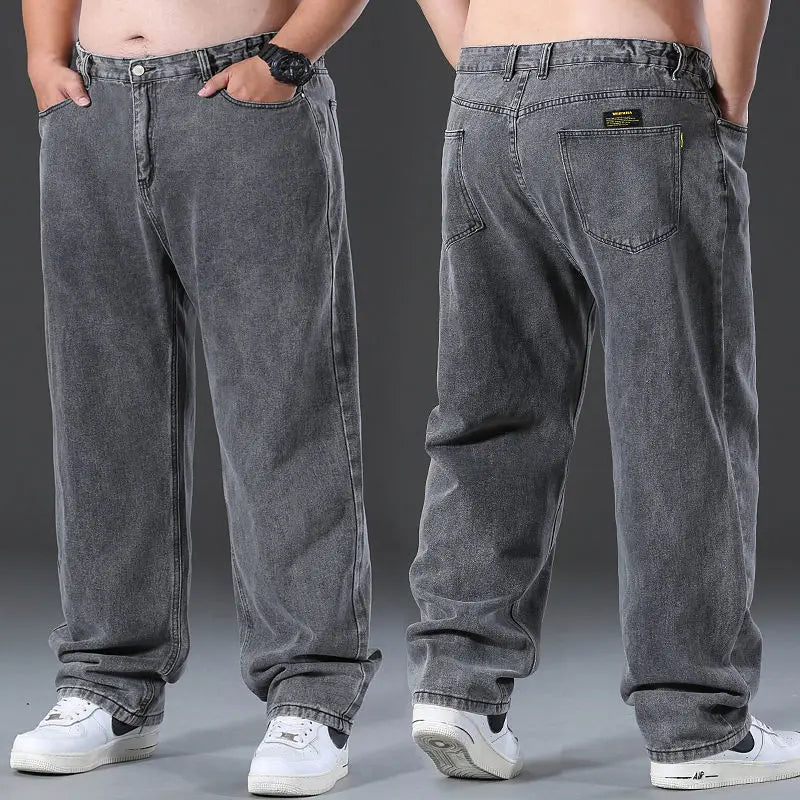 Work Wear Straight Baggy Jeans Trousers Men Casual Wide Leg Classic Durable Gray Denim Pants Big size Clothes Male 2023 New