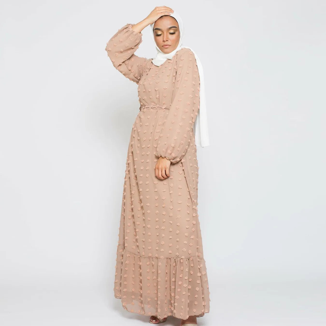 Three-dimensional Jacquard Muslim Abayas Fashion Women's Dress Fashion Middle Eastern Maxi Dress Solid Robe Caftan Muslim Dress