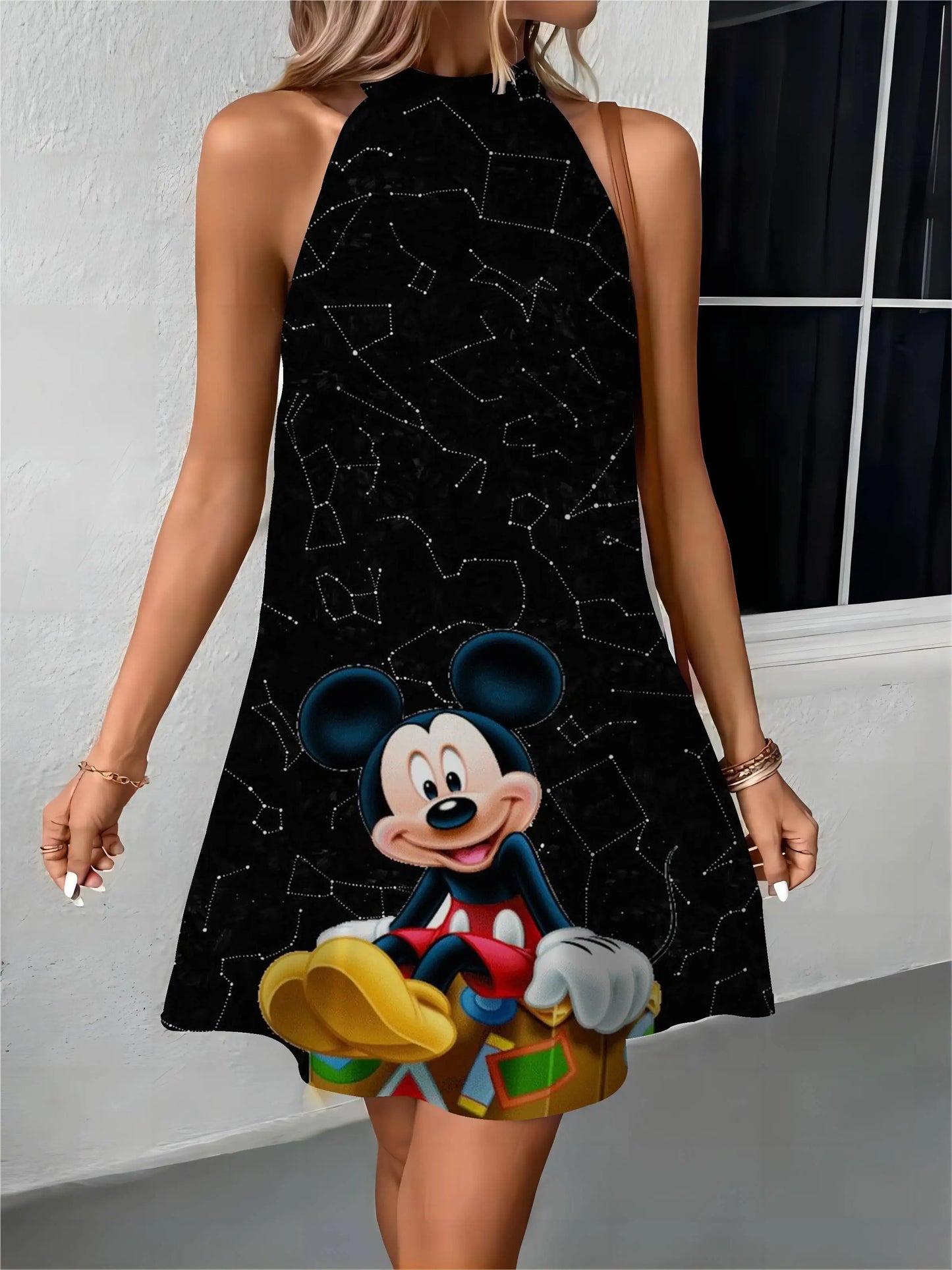 Midi Dresses Beach Dress Minnie Mouse Disney Apron Bow Knot Mickey Off Shoulder Womens Fashion Summer 2024 Elegant Women Party