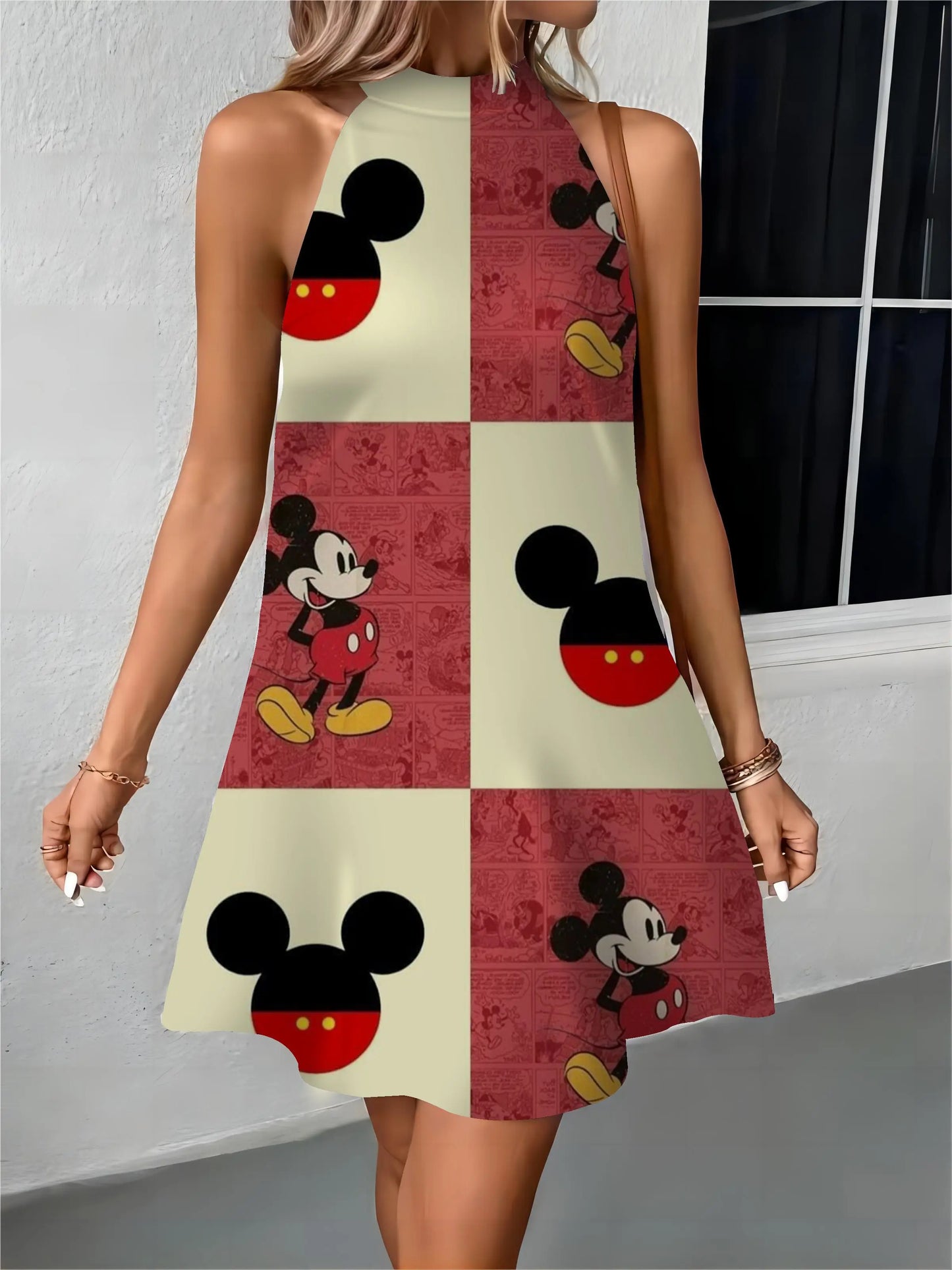 Midi Dresses Beach Dress Minnie Mouse Disney Apron Bow Knot Mickey Off Shoulder Womens Fashion Summer 2024 Elegant Women Party