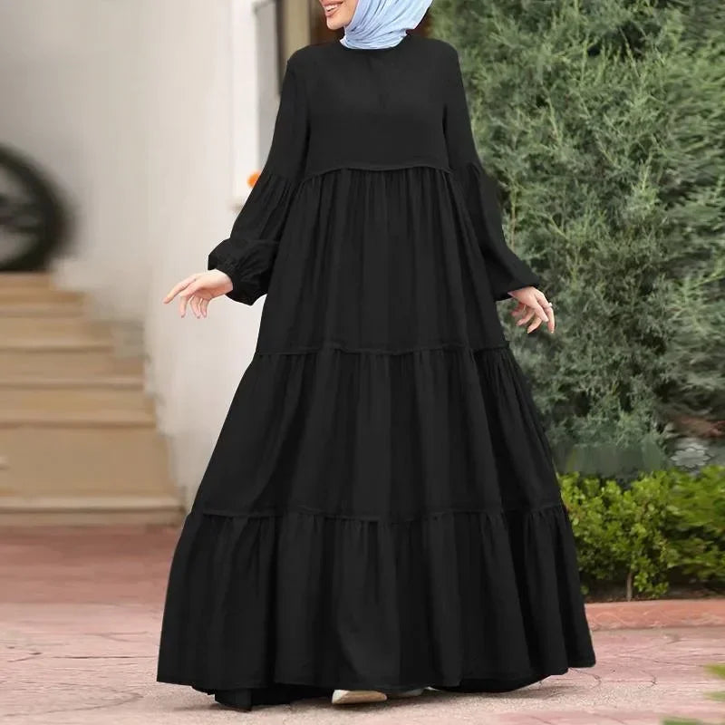 New 2025 Women's Casual Sun Dress Fashion Loose Muslim Dress Abaya Long Sleeve Islam Clothing  Abayas Women Dubai Robe Oversized