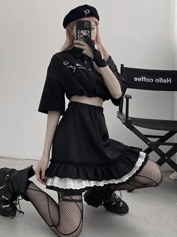 Pleated Skirts Women Loose A-line Patchwork Harajuku Sweet Preppy Streetwear Gentle Designed Y2k Faldas High Waist Daily Ins