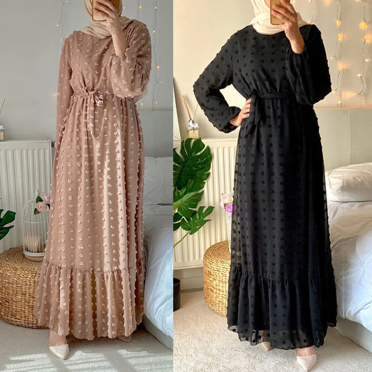 Three-dimensional Jacquard Muslim Abayas Fashion Women's Dress Fashion Middle Eastern Maxi Dress Solid Robe Caftan Muslim Dress