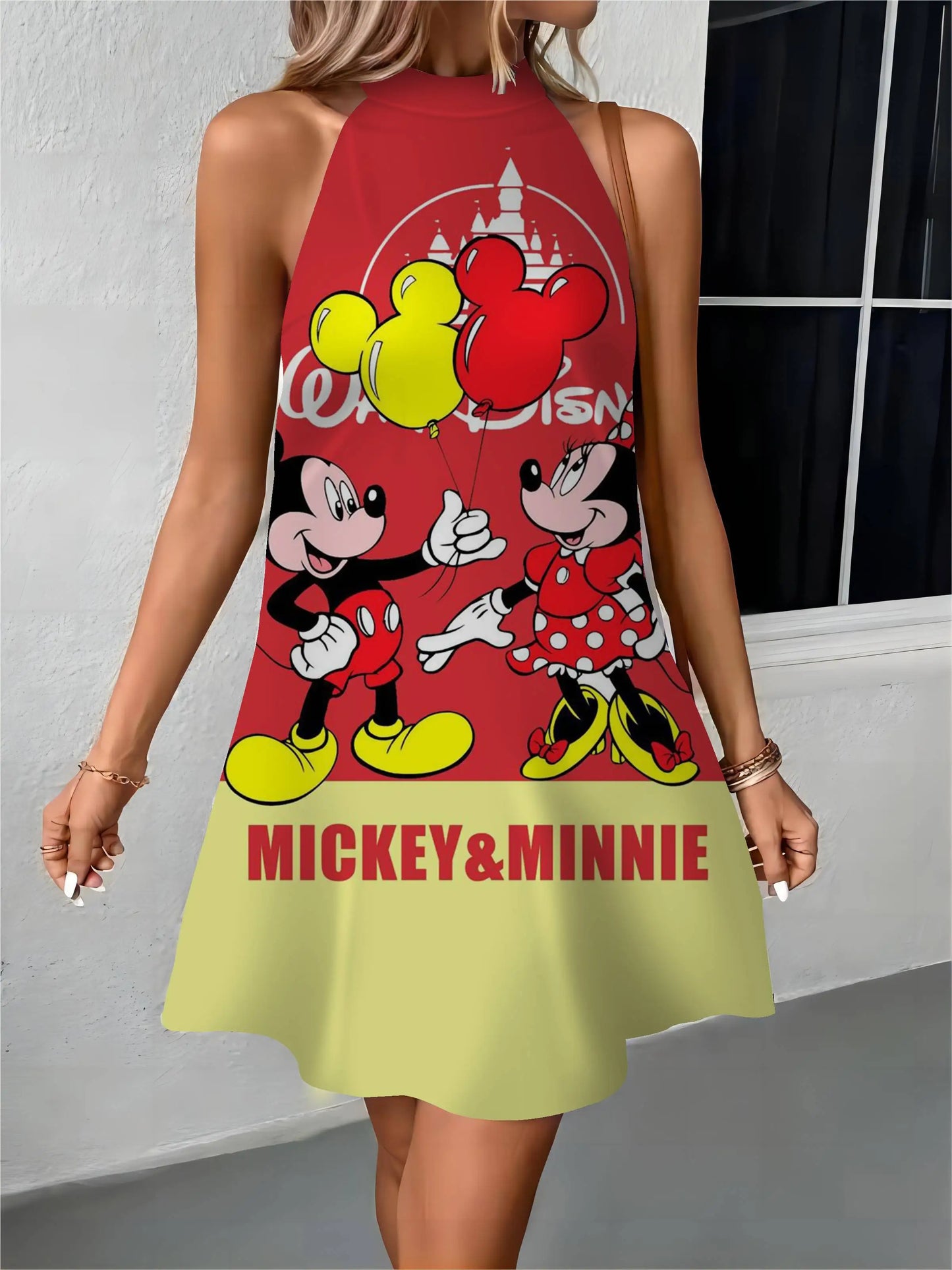 Midi Dresses Beach Dress Minnie Mouse Disney Apron Bow Knot Mickey Off Shoulder Womens Fashion Summer 2024 Elegant Women Party