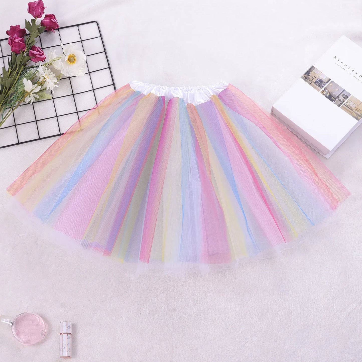 Women Short Tutu Skirt Elastic Waist Multicolor Patchwork Tulle Fluffy Dance Party Ballet Perform Festival Adult Skirt