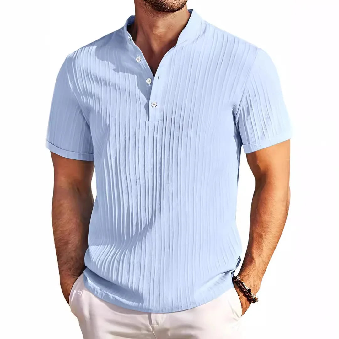 Men's New Summer Trend High-End Striped Casual Short-Sleeved Shirt High Quality Classic Stand Collar Comfortable Fashion sShort-