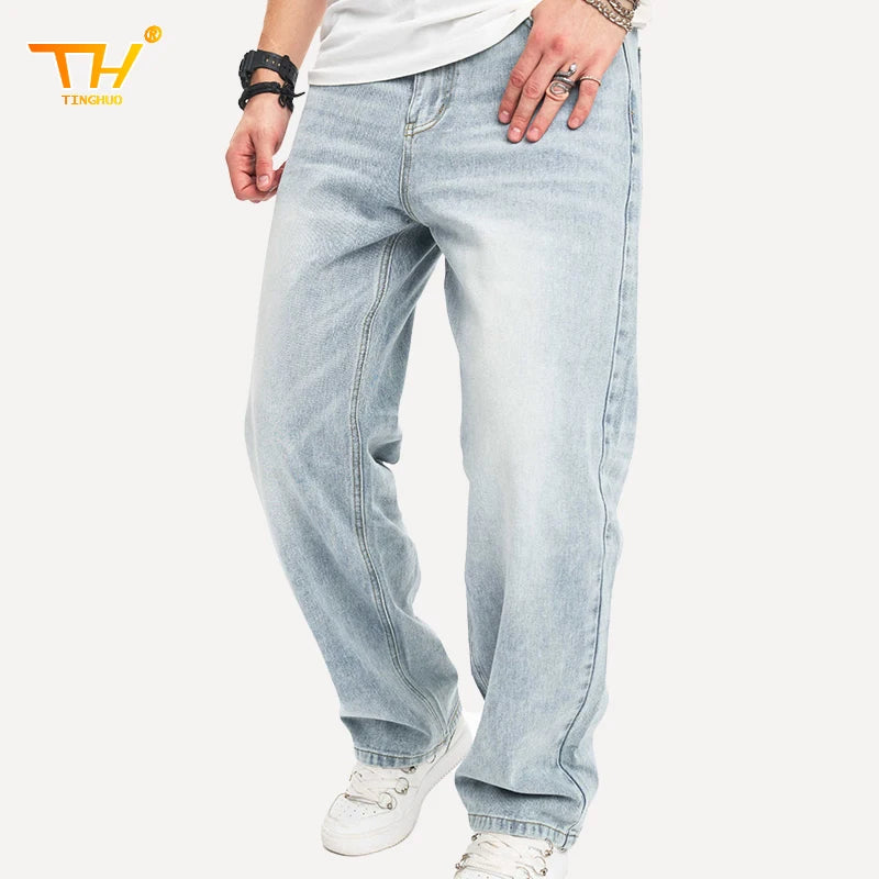 TINGHUO Men's Baggy Jeans Loose Button Fly Straight Leg Jeans Casual Denim Pants Men Designer Y2k Clothes pantalones hombre