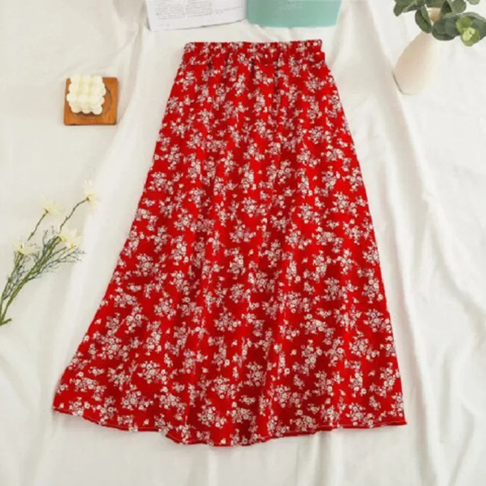 Woman Skirt Summer Korean Fashion Gentle Vintage Floral Slim Versatile Highwaist