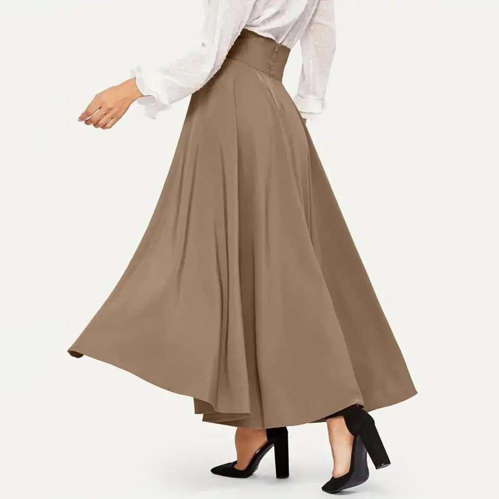 High Waist Skirt Elegant Lace-up Maxi Skirt with High Waist A-line Silhouette Solid Color Wide Band Pleated for Women for Ol