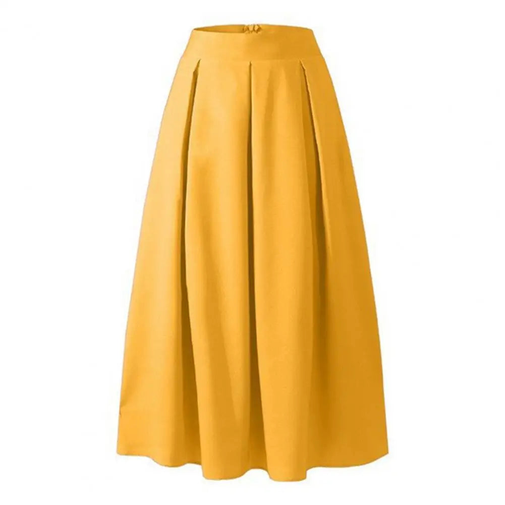 Women Spring Long Skirt Loose Ankle Length High Waist A-line Pockets Solid Color Pleated Elegant Office Lady Maxi Skirt юбка