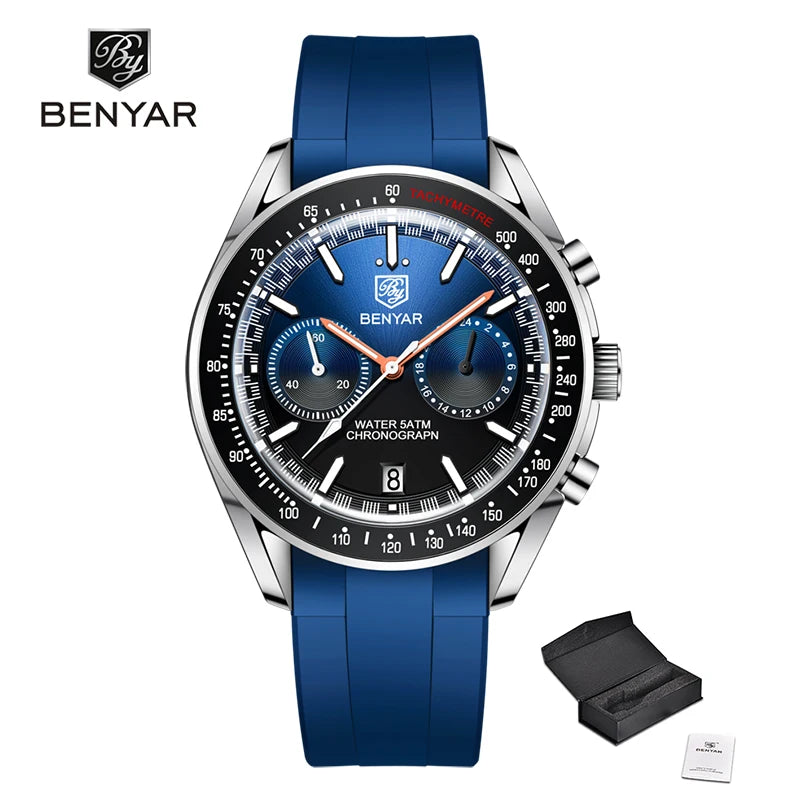 BENYAR 2023 New Moon Luxury Quartz Chronograph Men Watches Sports Waterproof Automatic Watch For Men Luminous Clock Reloj Hombre