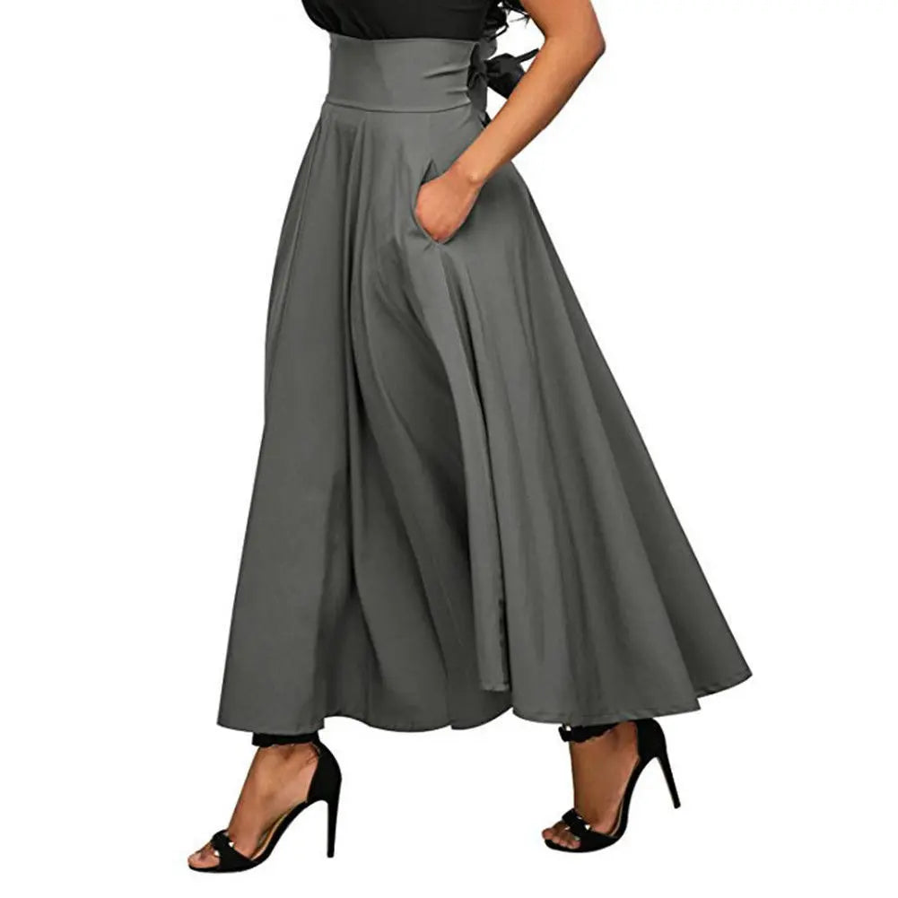 Y2k Fashion Vintage Casual Women Skirts Swing Stretch High Waist Plain Office Lady Elegant Long A-Line Skirt Streetwear Clubwear